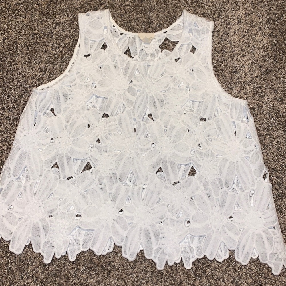 TJ Maxx White Flowery Cut-out Top